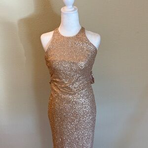 Sorella Vita Dress Sequined Halter Evening Dress in Rose Gold